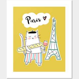 Paris Love - French Cat and Eiffel Tower Posters and Art